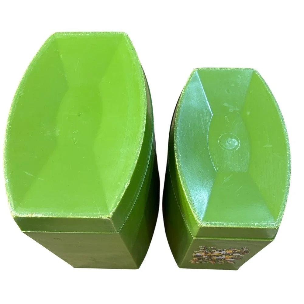 Vintage Mod Avocado Green Canister Set 1970s Retro Floral Kitchen‎ Decor